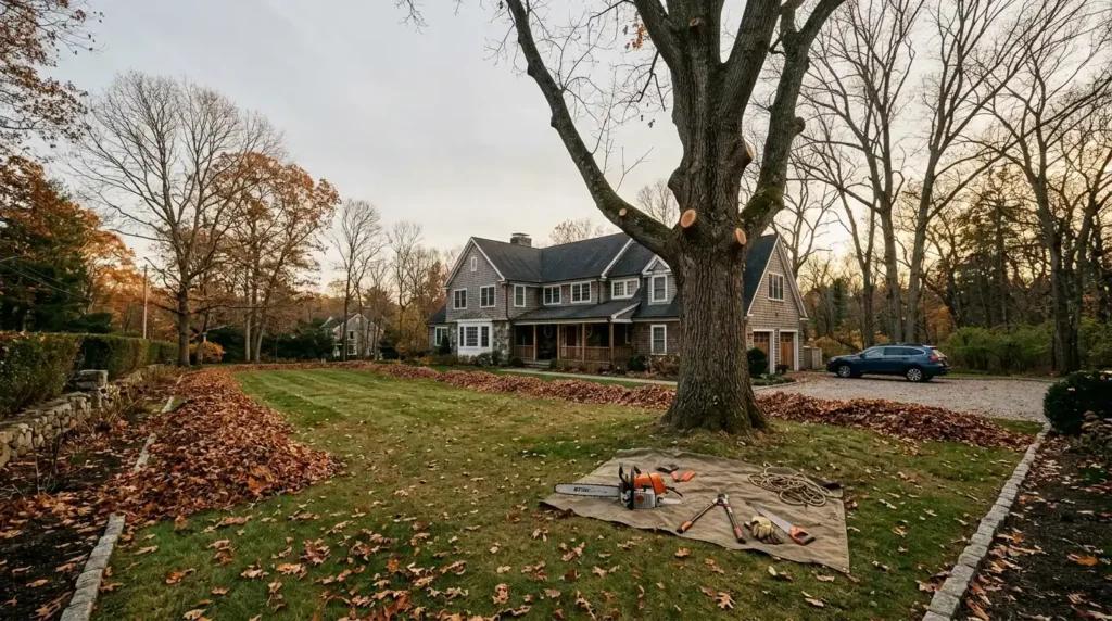 Winter storm tree prep on a Connecticut property